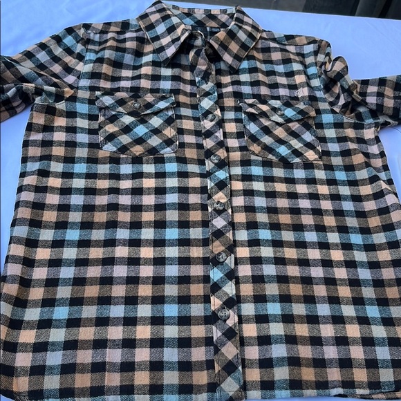 Volcom Kids Checkered Shirt - Blue, Brown, and Black - Picture 4 of 13